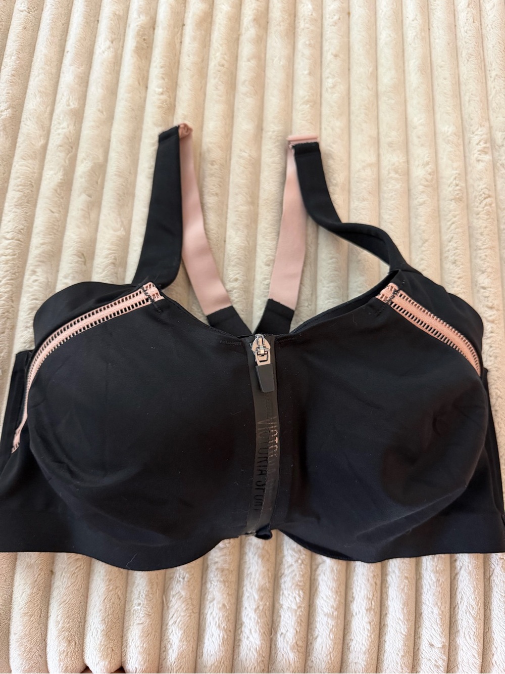 Victoria's Secret Black & Blush Front-Zip High-Support Sports Bra 36DDD